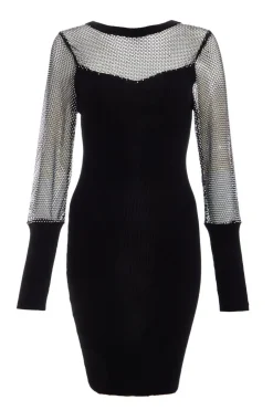 Quiz Black Knitted Mesh Sleeve Dress Outlet