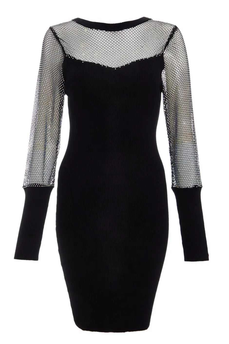 Quiz Black Knitted Mesh Sleeve Dress Outlet