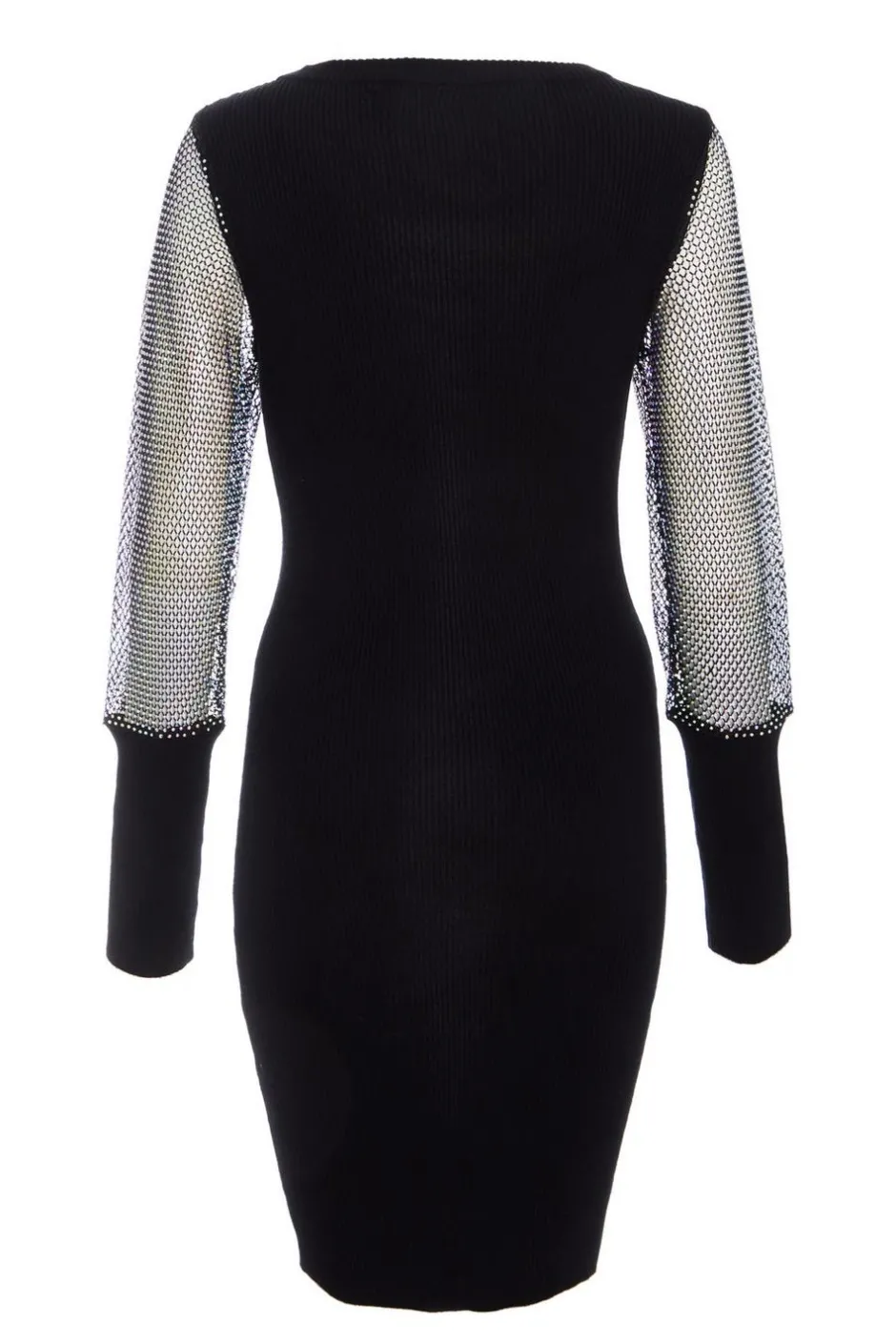 Quiz Black Knitted Mesh Sleeve Dress Outlet