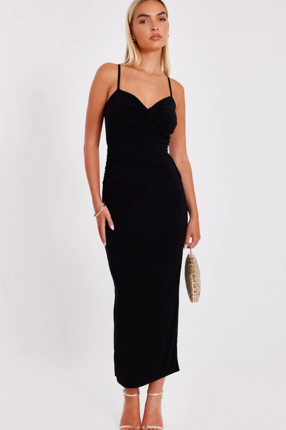 Quiz Knot Detail Midaxi Dress Black New