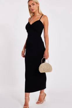 Quiz Knot Detail Midaxi Dress Black New