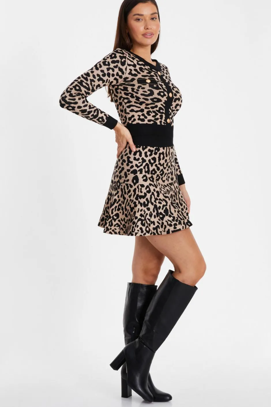 Quiz Black Leopard Print Knit Skirt Clearance