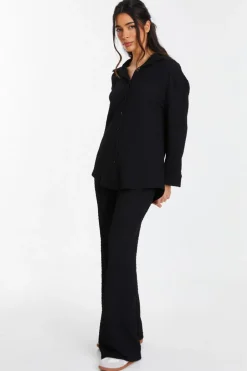 Quiz Black Long Sleeve Textured Shirt Online