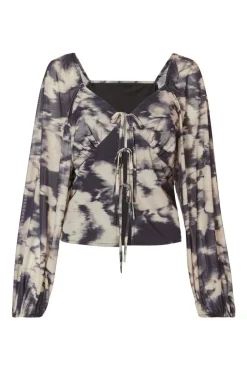 Quiz Black Marble Print Tie Front Top Online