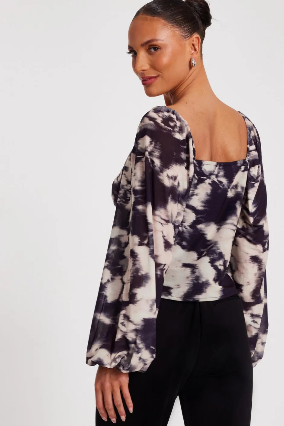 Quiz Black Marble Print Tie Front Top Online