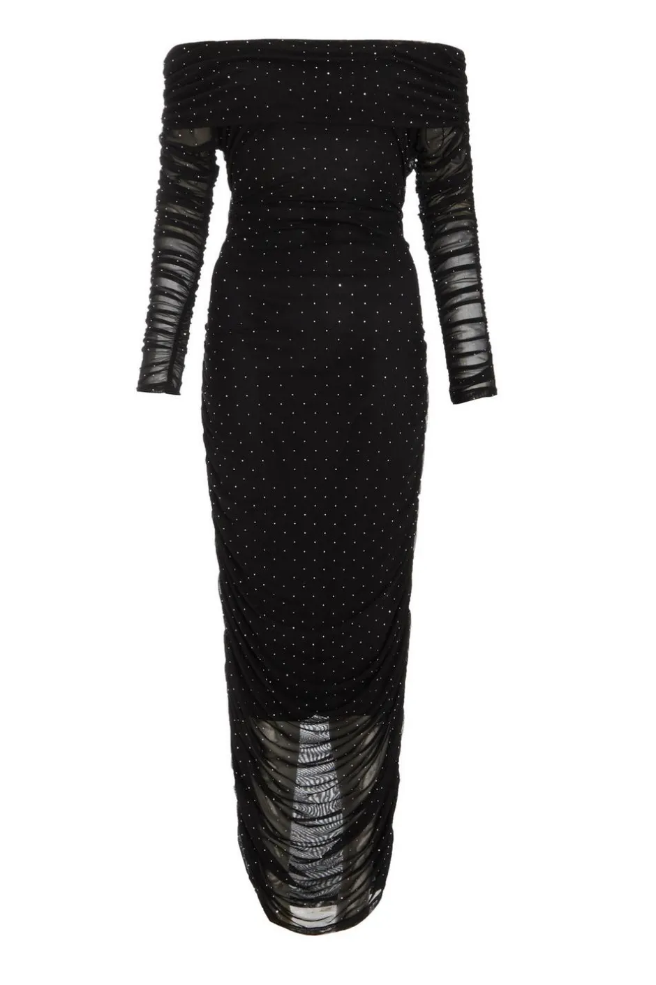 Quiz Black Mesh Bardot Midaxi Dress Discount