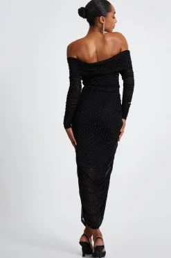Quiz Black Mesh Bardot Midaxi Dress Discount