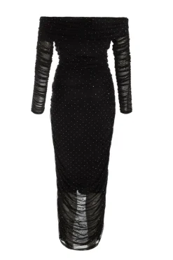 Quiz Black Mesh Bardot Midaxi Dress Discount