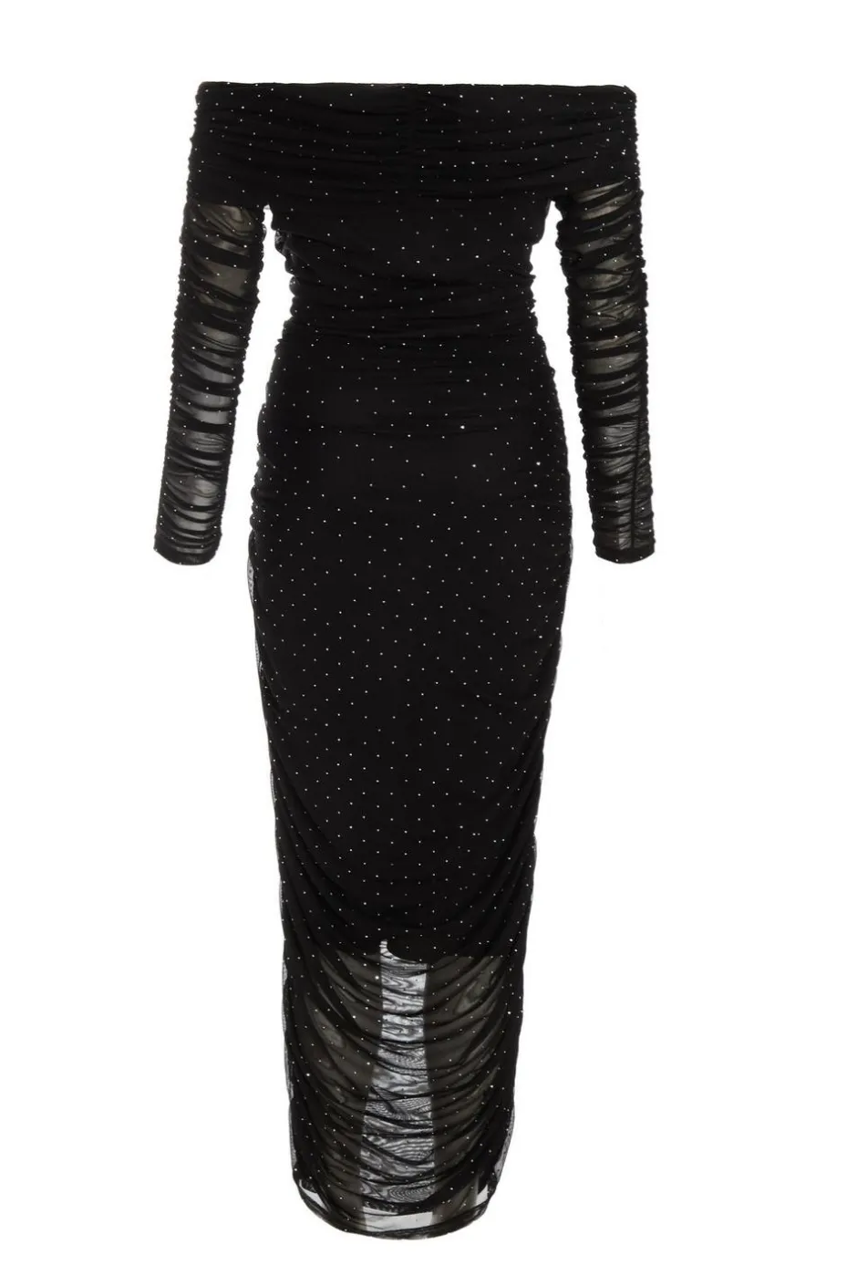 Quiz Black Mesh Bardot Midaxi Dress Discount