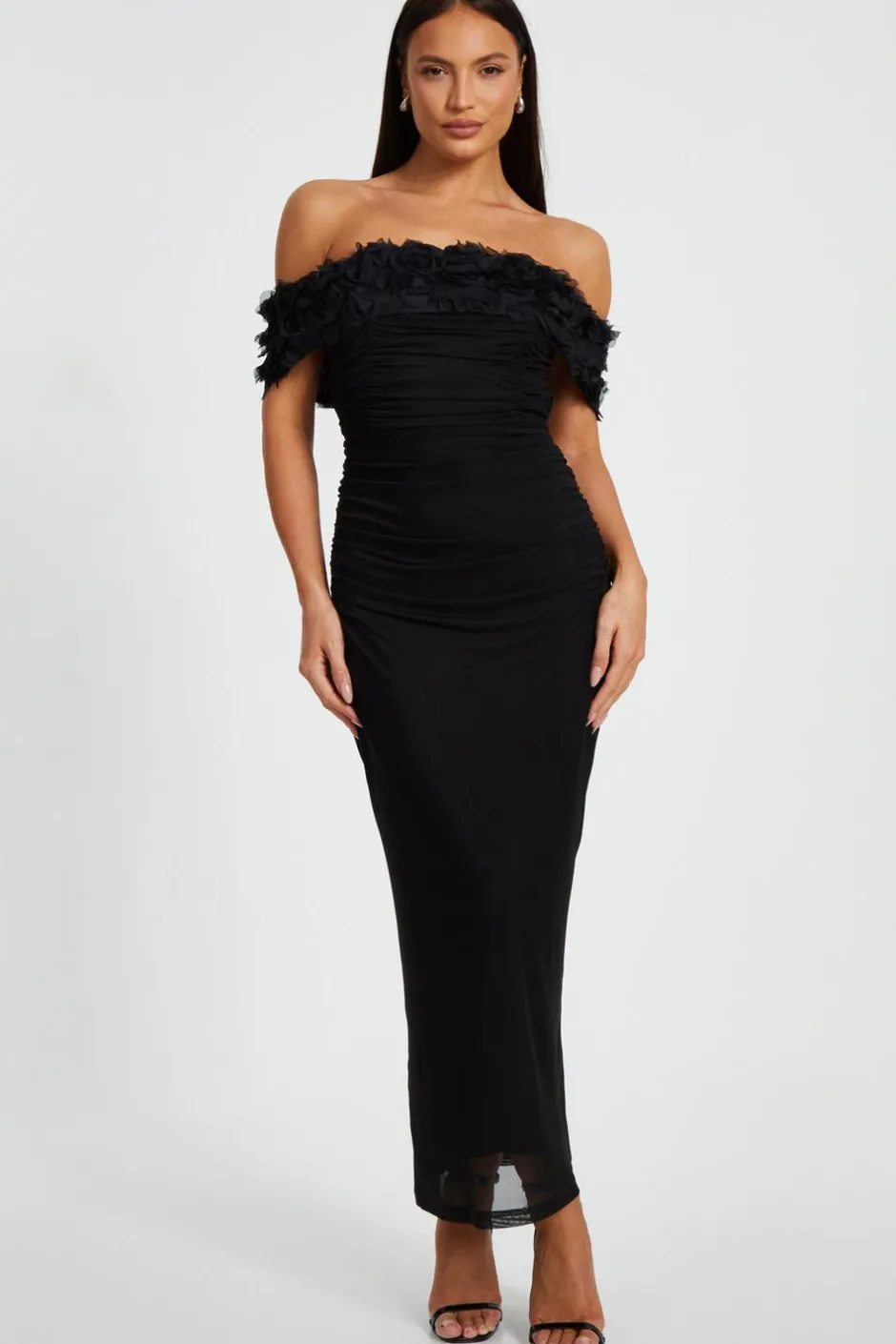 Quiz Mesh Bardot Midaxi Dress Black Best