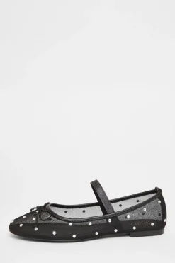 Quiz Mesh Diamante Bow Pumps Black Sale
