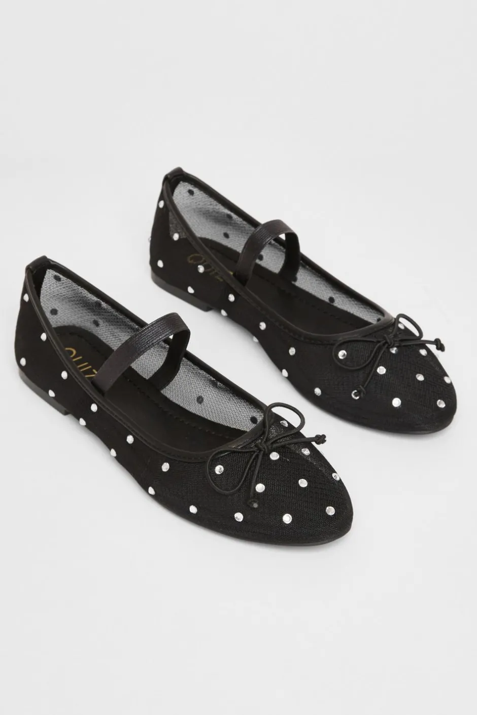 Quiz Mesh Diamante Bow Pumps Black Sale
