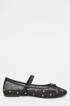Quiz Mesh Diamante Bow Pumps Black Sale