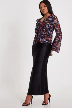 Quiz Black Mesh Floral Blouse Hot