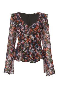Quiz Black Mesh Floral Blouse Hot