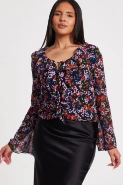 Quiz Black Mesh Floral Blouse Hot