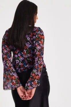 Quiz Black Mesh Floral Blouse Hot