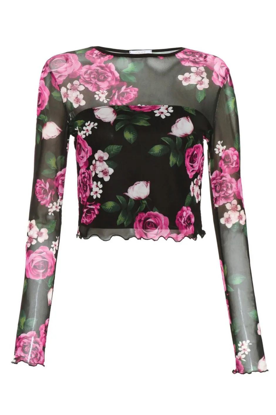 Quiz Black Mesh Floral Crop Top Discount