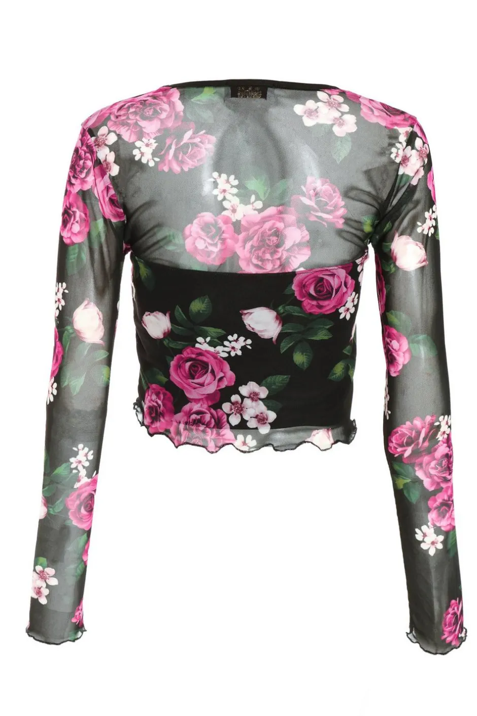 Quiz Black Mesh Floral Crop Top Discount