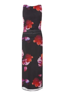 Quiz Black Mesh Floral Midaxi Dress Outlet