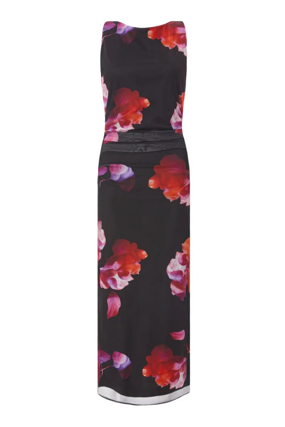 Quiz Black Mesh Floral Midaxi Dress Outlet