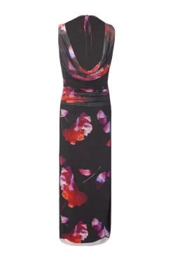 Quiz Black Mesh Floral Midaxi Dress Outlet
