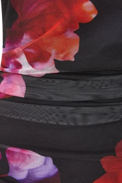 Quiz Black Mesh Floral Midaxi Dress Outlet