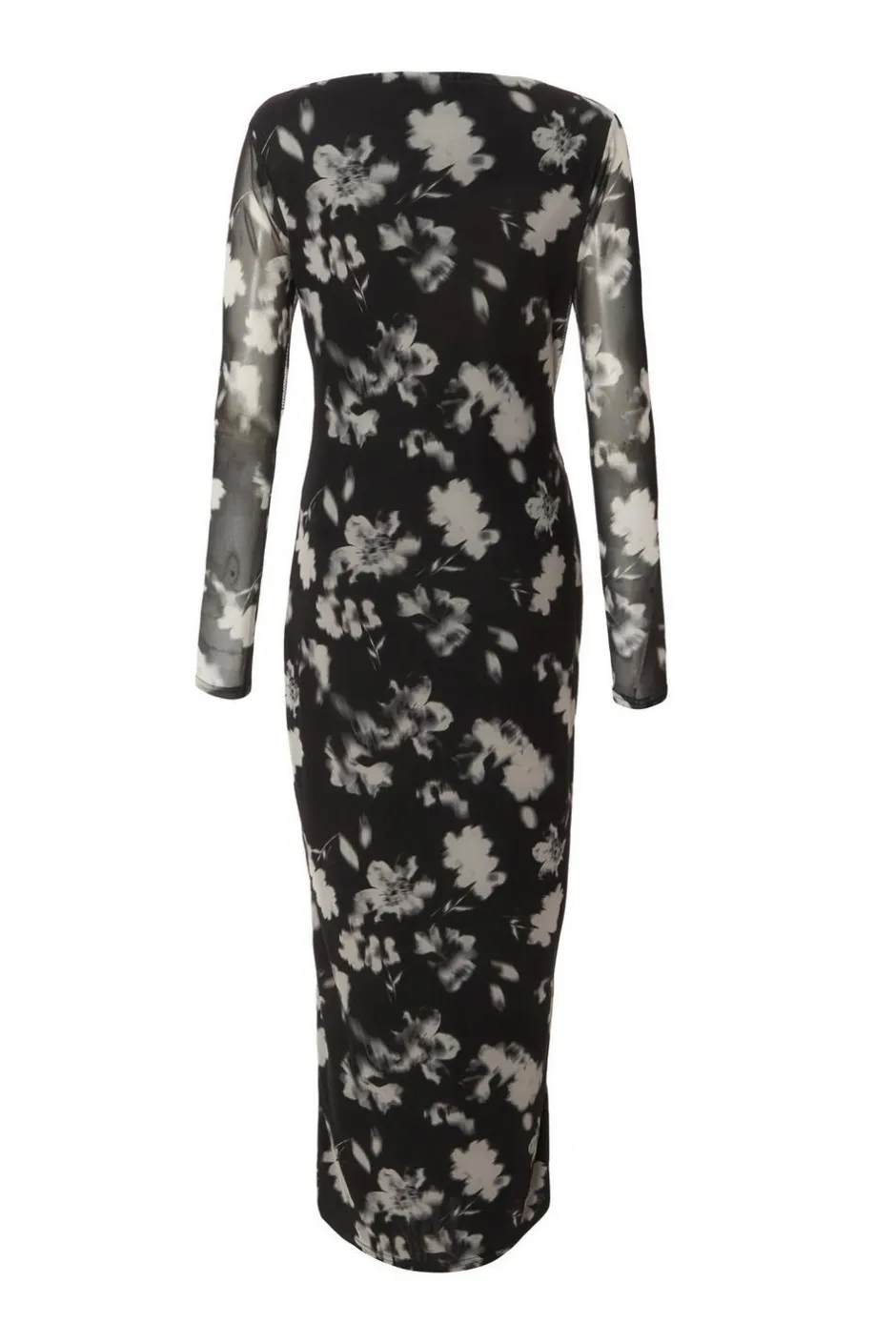 Quiz Black Mesh Floral Ruched Midaxi Hot