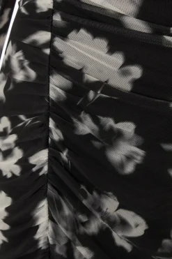 Quiz Black Mesh Floral Ruched Midaxi Hot