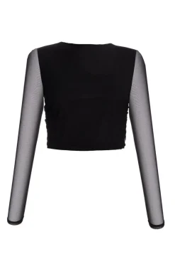 Quiz Mesh Long Sleeve Top Black Hot
