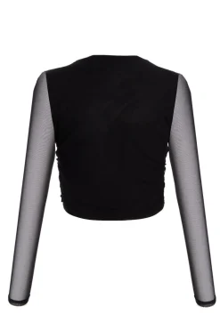 Quiz Mesh Long Sleeve Top Black Hot