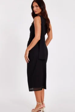 Quiz Mesh One Shoulder Midi Dress Black Discount
