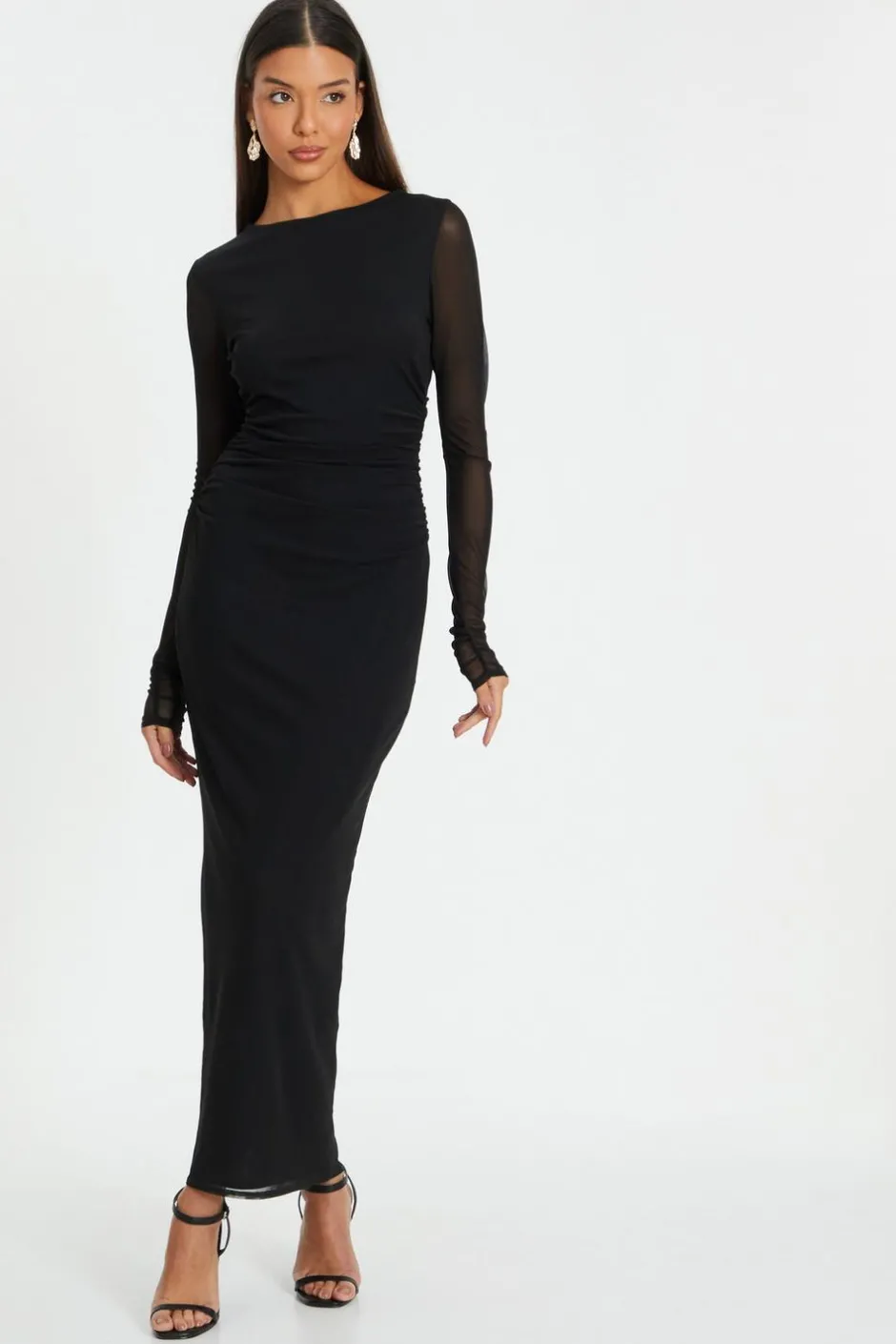 Quiz Black Mesh Ruched Midaxi Dress Sale