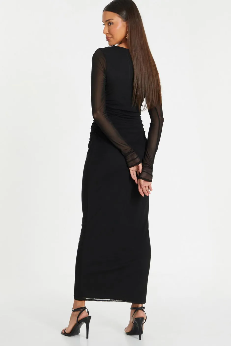 Quiz Black Mesh Ruched Midaxi Dress Sale