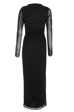 Quiz Black Mesh Ruched Midaxi Dress Sale