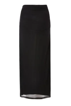 Quiz Mesh Ruched Midaxi Skirt Black