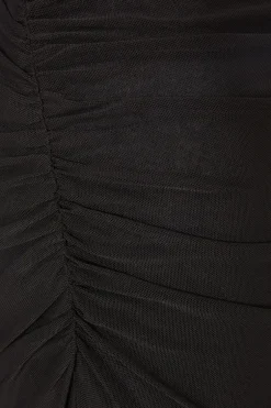 Quiz Mesh Ruched Midaxi Skirt Black