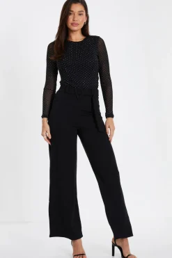 Quiz Mesh Stud Detail Top Black Hot