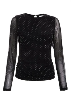 Quiz Mesh Stud Detail Top Black Hot