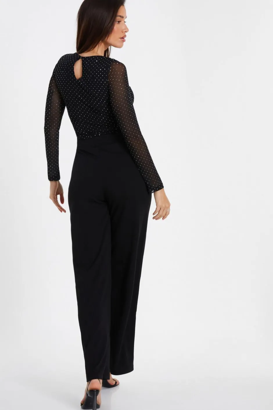 Quiz Mesh Stud Detail Top Black Hot