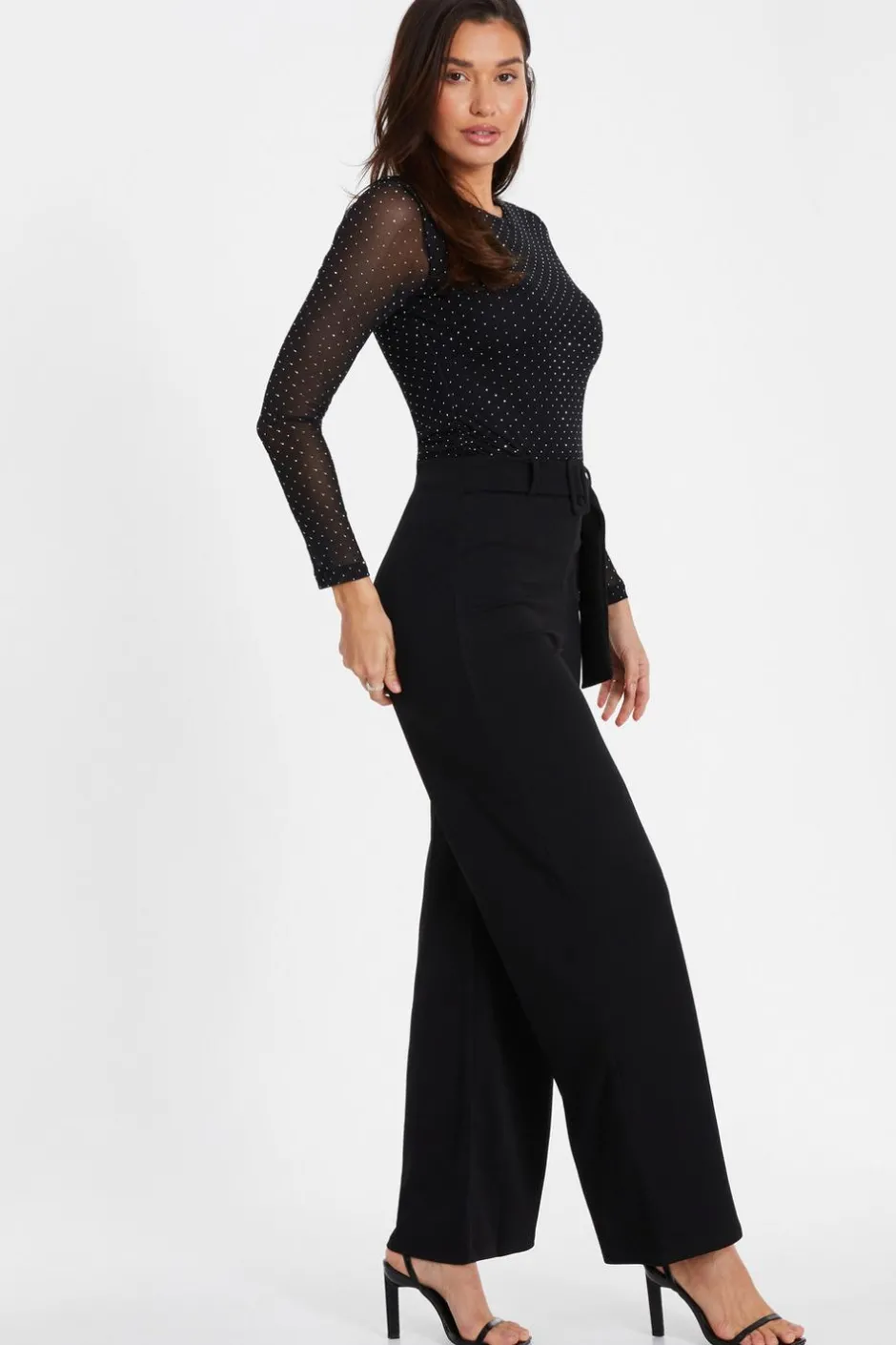Quiz Mesh Stud Detail Top Black Hot