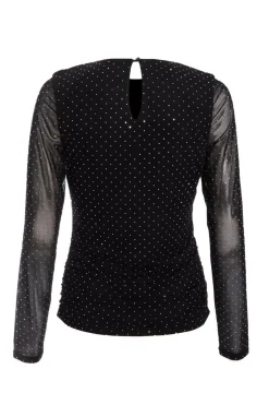 Quiz Mesh Stud Detail Top Black Hot
