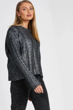 Quiz Black Metallic Cable Knit Jumper Best