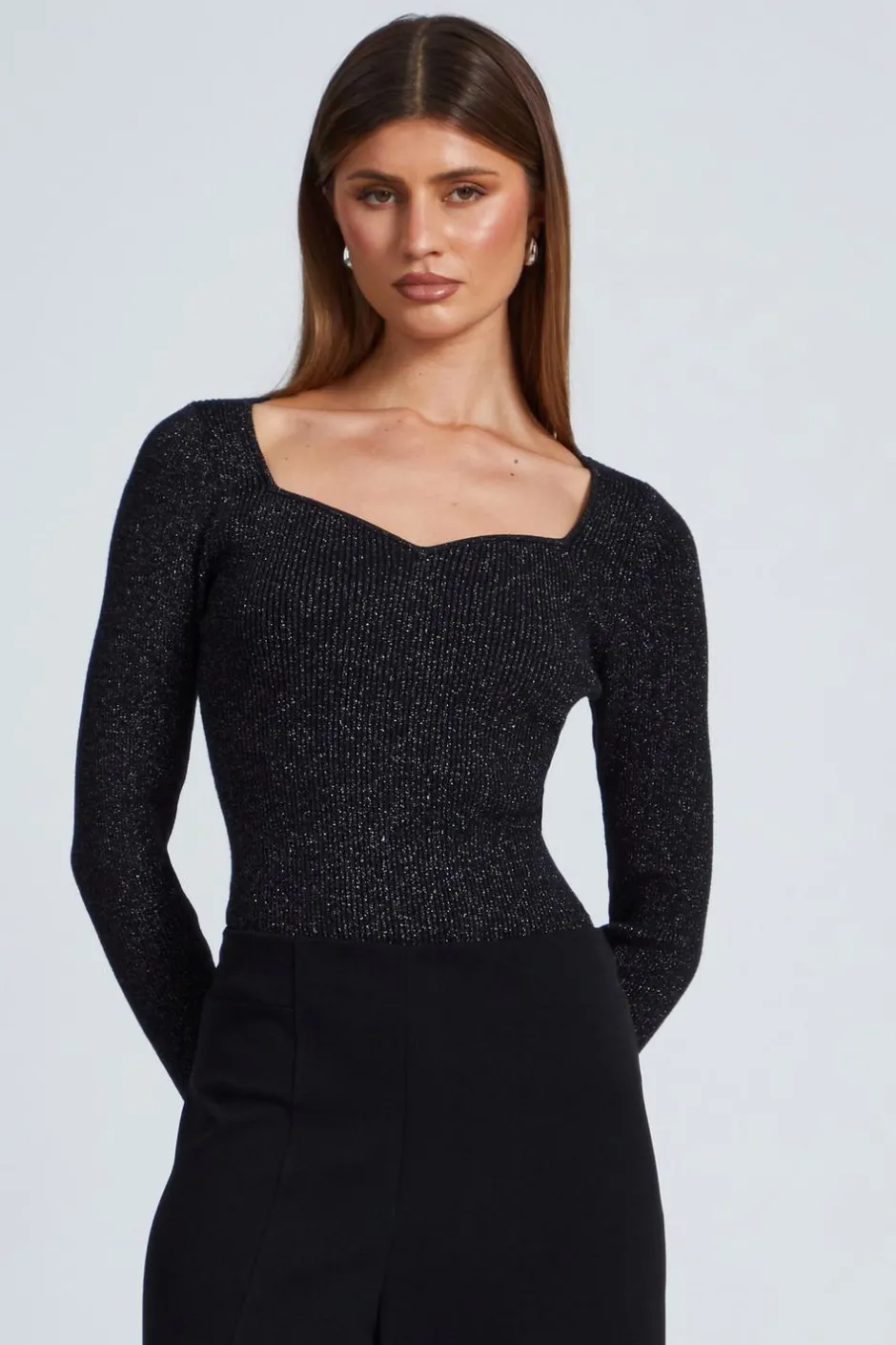 Quiz Metallic Glitter Jumper Black Discount