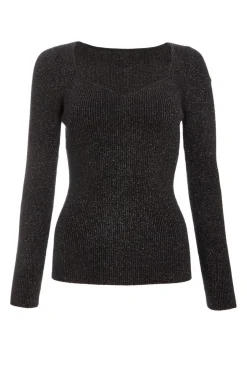 Quiz Metallic Glitter Jumper Black Discount