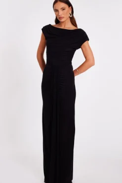 Quiz Off Shoulder Ruched Maxi Dress Black Sale