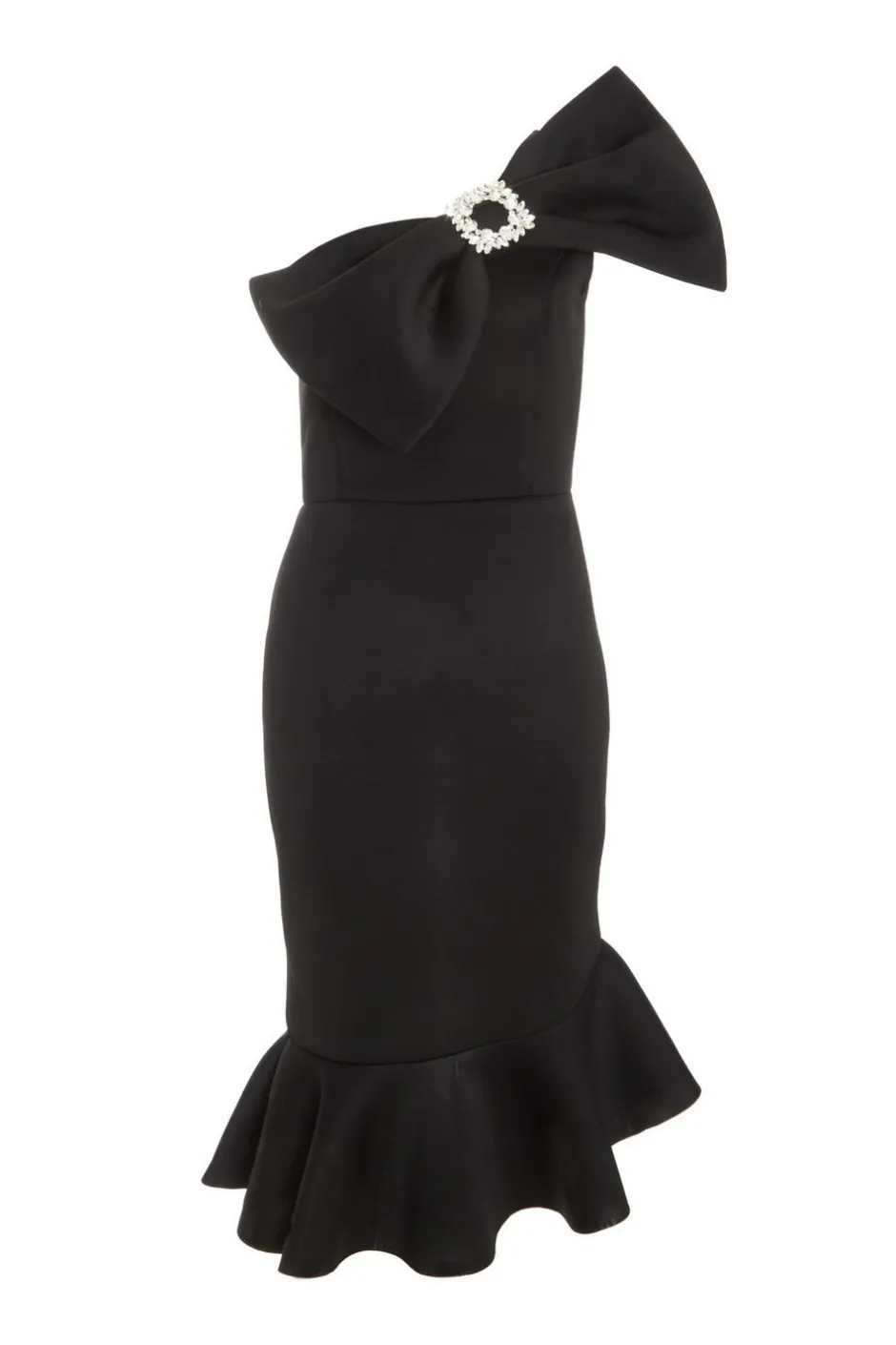 Quiz Black One Shoulder Bow Midi Dress New