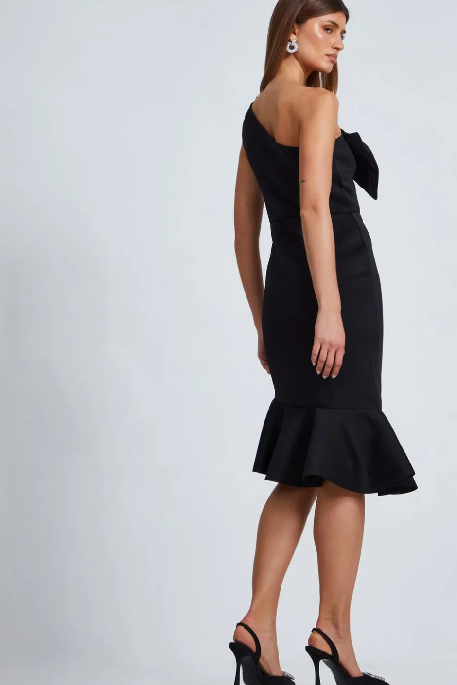 Quiz Black One Shoulder Bow Midi Dress New