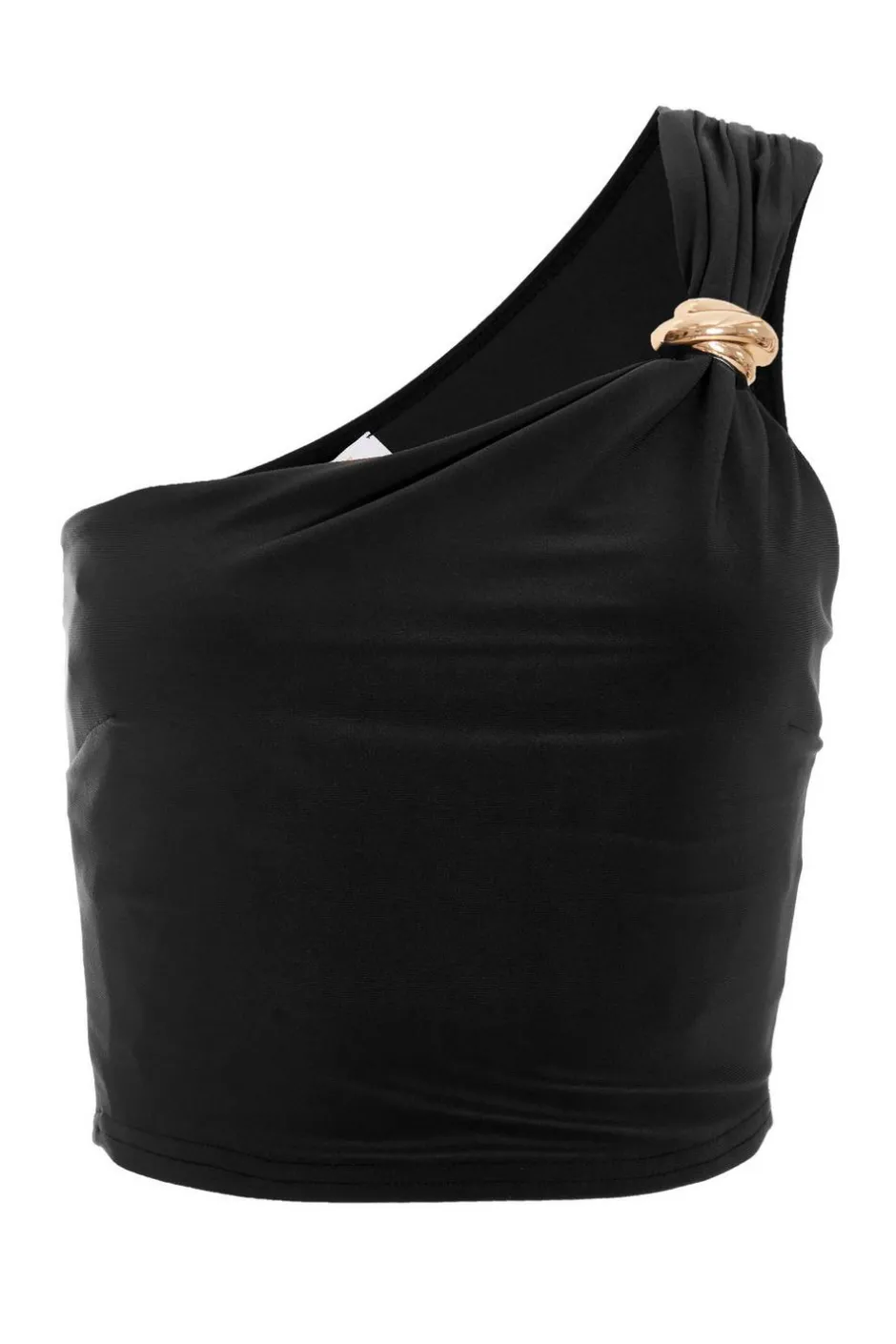 Quiz One Shoulder Crop Top Black Clearance