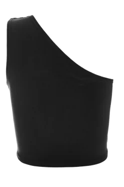 Quiz One Shoulder Crop Top Black Clearance